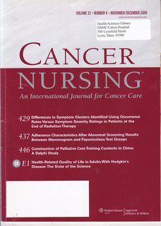 Cancer Nursing-An International Journal for Cancer Care Vol 32 No. 6 Nov/Dec 2009 : Differences in Symptom Clusters Identified Using Occurrence Rates Versus Symptom Severity Ratings