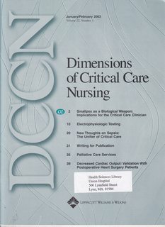 Dimensions of Critical Care Nursing Vol. 22 No.1 Smallpox as a Biological Weapon-Implications for the Critical Care Clinician [CE]