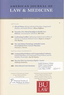 American Journal of Law & Medicine Vol 36 No. 1 2010: Oil and Water- Mixing Individual Mandates, Fragmented Markets and Health Reform