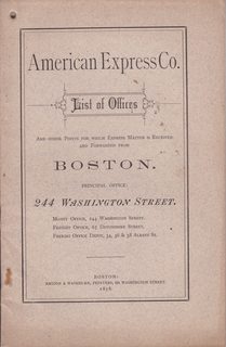 American Express Co Official List of Offices and Other Points for Which Express Matter is Received. General Express Forwarded from Boston