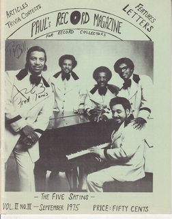 Paul's Record Magazine for Record Collectors Vol 2 No. 3 Sept. 1975, Five Satins Cover