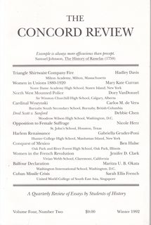 The Concord Review- A Quarterly Review of Essays by Students of History Vol. Four No. Two Winter 1992