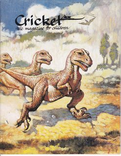 CRICKET Magazine February 1991 Volume 18 No. 6: Cover- Deinonychus on the Run by Mark Rogers