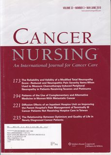 Cancer Nursing-An International Journal for Cancer Care Vol 33 No. 3 May/June 2010: The Reliability and Validity of a Modified Total Neuropathy Score