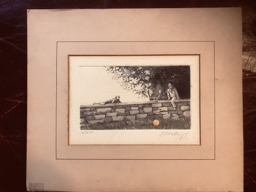 Paul Cloutier Copper Etching Three Boys On A Wall With Ball Pencil Signed and Numbered 6/200 