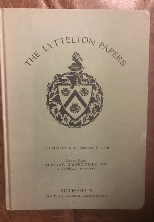 The Lyttelton Papers Catalogue The Property of The Viscount Cobham