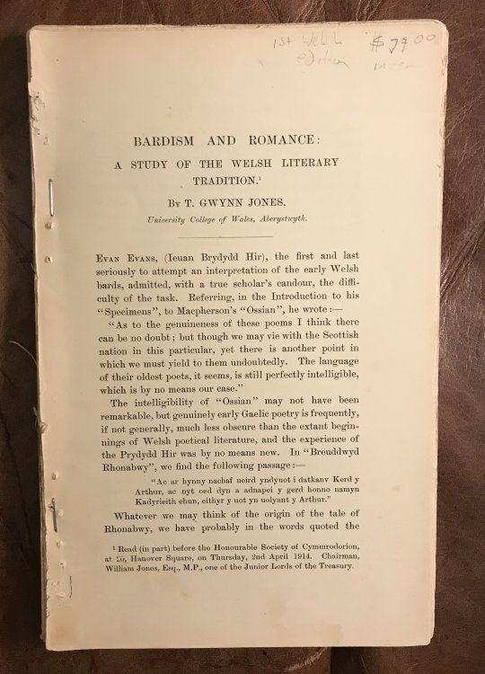 Bardism And Romance: A Study Of The Welsh Literary Tradition The Society of the Cymmrodorion 1914