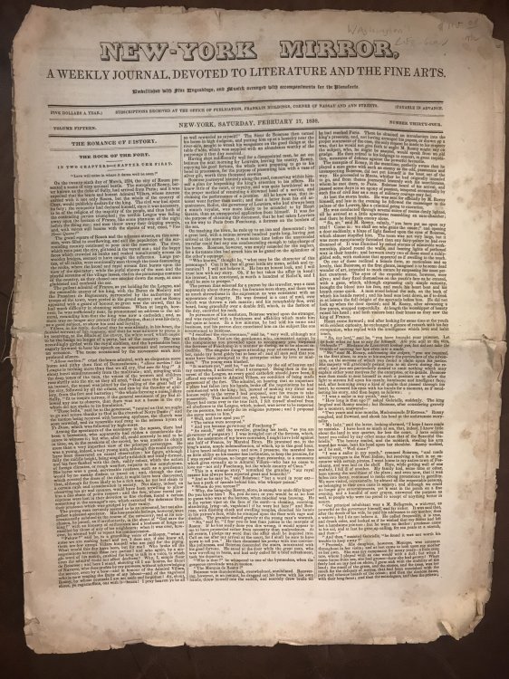 New-York Mirror A Weekly Journal Devoted to Literature and the Fine Arts Volume Fifteen Saturday, February 17,1838 Number Thirty-Four 