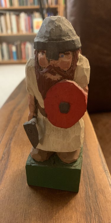 Hand Carved and Painted Wooden Viking Warrior Six Inches Tall Two Inches Wide