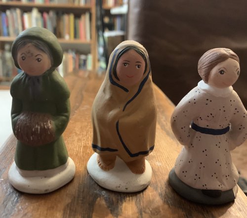 Five Ceramic French Canadian Figures Huron Girl, Catholic Priest, Mother Superior, Dancing Quebecoi Girl , Quebecoi dressed for Winter Three Inches High