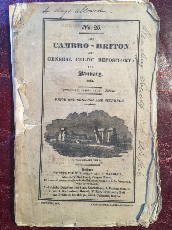 The Cambro-Briton And General Celtic Repository For January, 1822 ORIGINAL1822 PUBLICATION No.25 Triads Of The Isle of Britain
