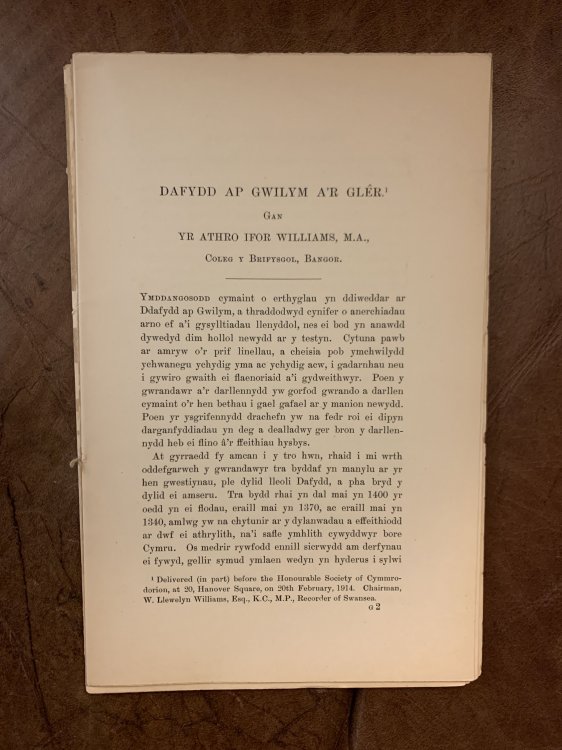 Dafydd Ap Gwilym A'R Gler Honourable Society Of Cymmrodorion 1913