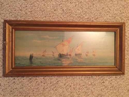 Knight Templar Ship Watercolor Framed Painting Two feet long