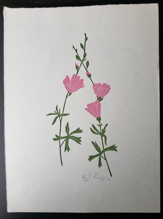 Linoleum Block Print of a Northern California Plant or Flower: Untitled. Signed and Numbered by Dr. Edmund E. Simpson.