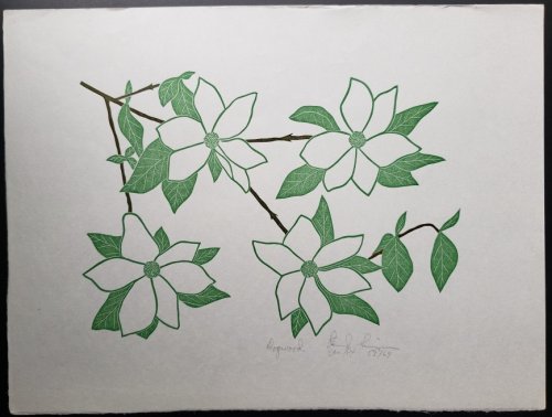 Linoleum Block Print of a Northern California Plant or Flower: Dogwood. Signed and Numbered by Dr. Edmund E. Simpson.