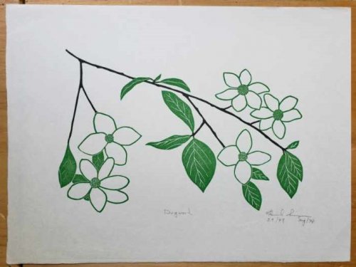 Linoleum Block Print of a Northern California Plant or Flower: Dogwood. Signed and Numbered by Dr. Edmund E. Simpson.