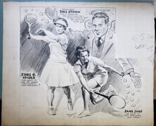 Original Hand-drawn Cartoon by Gus Uhlman Showing Bill O'Brien, Ethel B. Arnold, and Jane Sharp, c. 1935