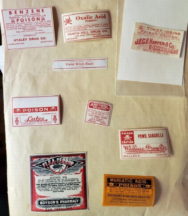 Collection of Nine Original Poison Labels, c. 1880s-1930s