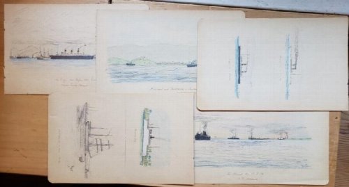 Collection of Five Original Folk Art Drawings from Santos, Brazil, circa 1926