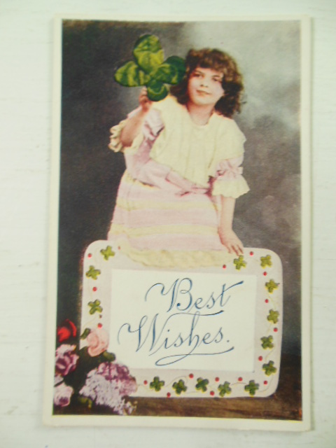 Postcard Best Wishes Four-Leaf Clover
