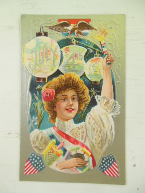 Fourth of July Postcard Girl Holding Fireworks (Series No. 3)