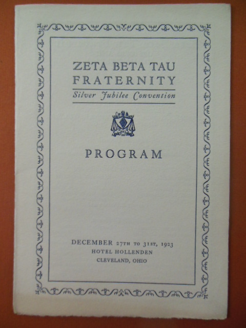 Zeta Beta Tau Fraternity Silver Jubilee Convention Program 1923 Cleveland