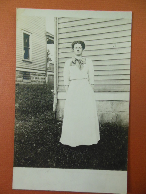 Real Photo Postcard Young Woman in Backyard early 1900's