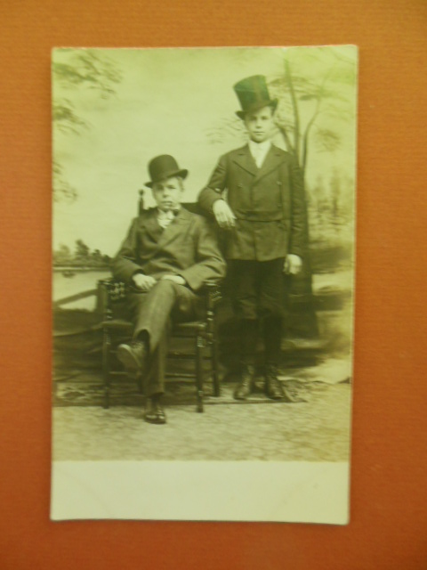 Real Photo Postcard Two Young Men in Hats