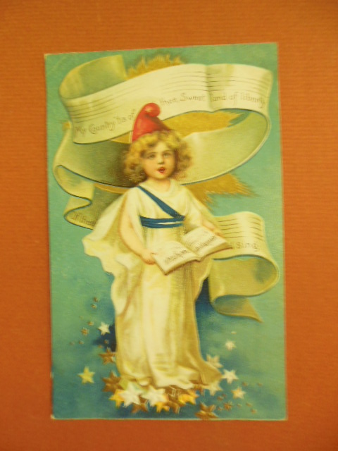 Patriotic Postcard My Country Tis of Thee Stars and Scroll