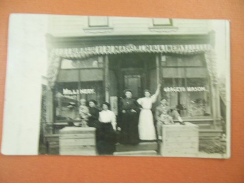 Gragey and Mason Millinery Real Photo Postcard Storefront Women & Children