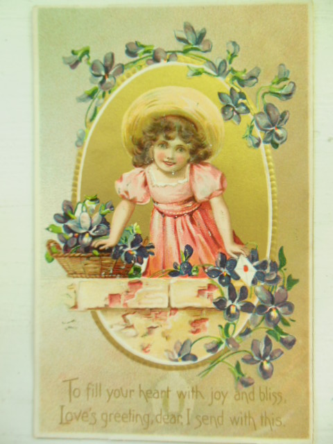 To Fill your Heart With Joy and Bliss Postcard Little girl with Violets (Floral Missives -- Tuck)