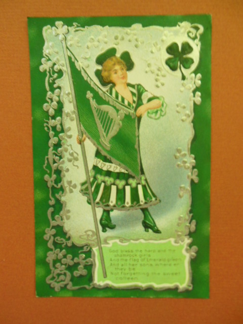 God Bless the Harp and the Shamrock, Girls St. Patrick's Day postcard