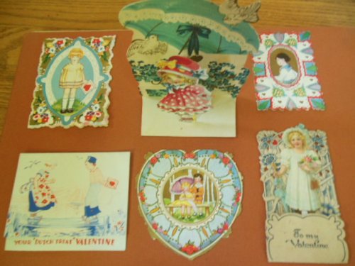 Six Blue Vintage Valentines, One is a Stand-up
