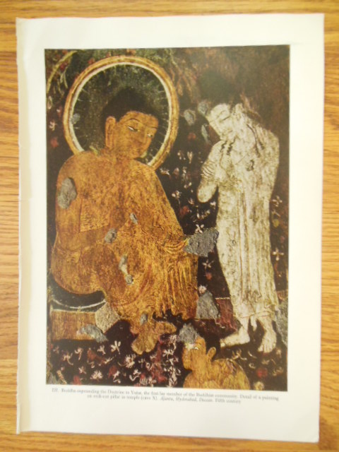 Indian Print Buddha and Yasias, First Lay Member of the Buddhist Community