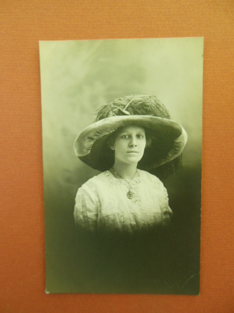 Real Photo Postcard Woman Big Hat and Locket, Newark, Ohio