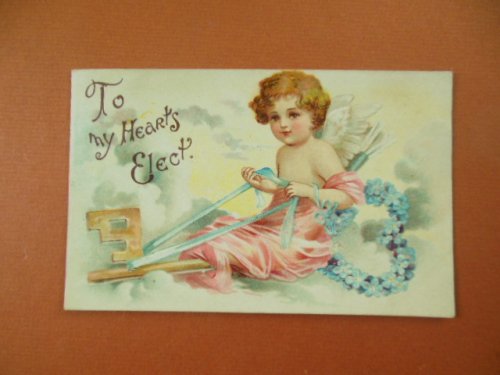 To My Heart's Elect Cupid Flying on a Key Blue Foral Wreath 1910 Medina, Seville, Ohio