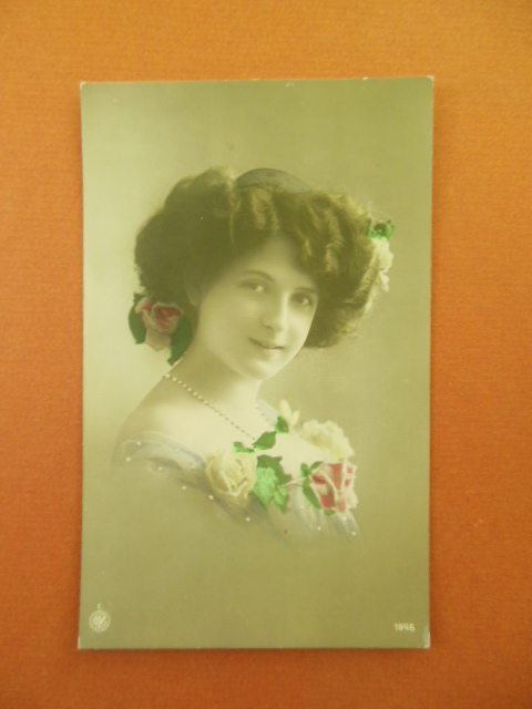 Tinted Postcard Woman With Roses in Her Hair 1913