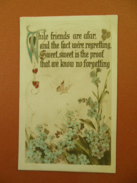 While Friends Are Afar Postcard Flowers and Butterfly