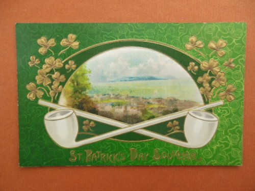 St. Patrick's Day Souvenir Postcard Crossed Pipes