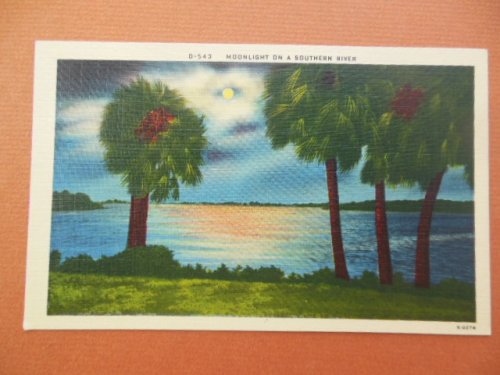 Linen Postcard Moonlight on a Southern River (D-543)