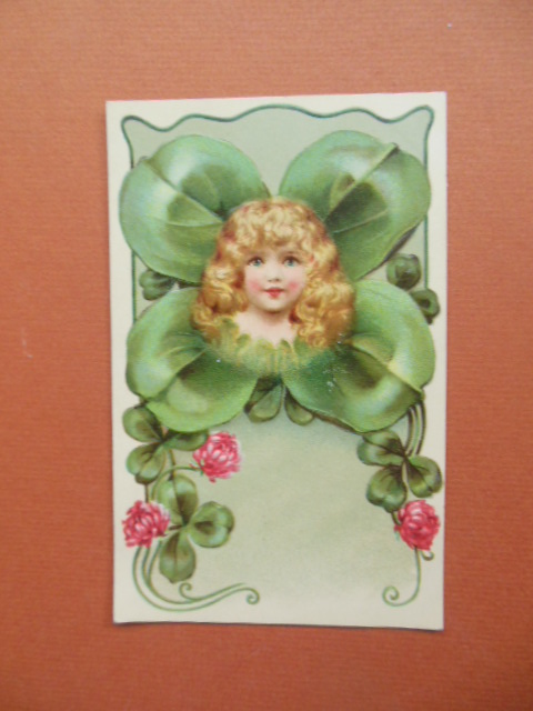 Vintage Postcard Little Blond Girl in Four-Leaf Clover