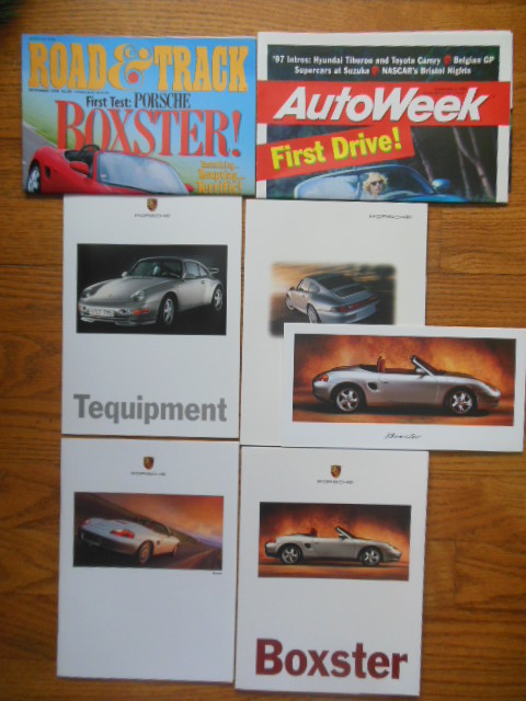 Porsche Boxster 1997 4 Booklets, 1 Card and 3 Auto Magazine Test Drives
