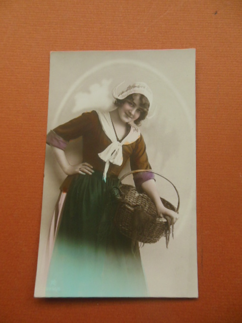 Tinted Postcard Dutch Girl with Basket 1912 (Spanish Postmark)