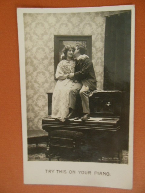 Try This On Your Piano Couple Kissing on Top of Upright Piano 1907