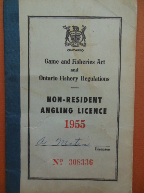 Ontario Non-Resident Angling License 1955