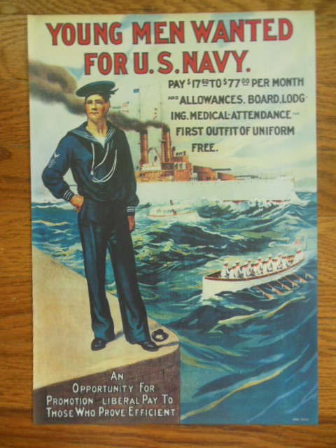 Young Men Wanted for U.S. Navy Repro Poster RAD 73713 (Circa 1909)