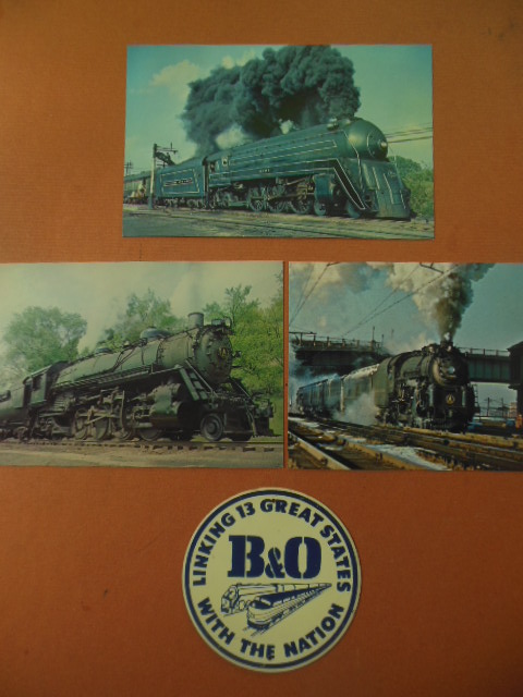 B&O Railroad Miniature Metal Sign and Three B&O Color Postcards