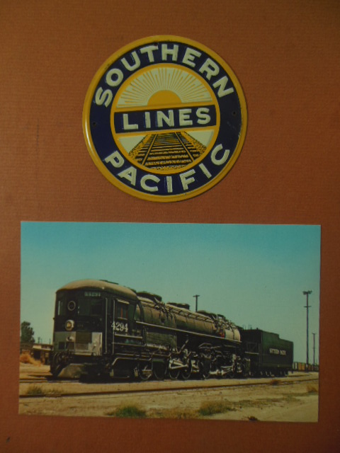 Southern Pacific Lines Metal Sign and Southern Pacific 4294 Postcard