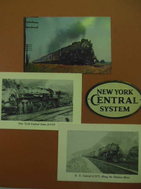 New York Central System Railroad Miniature Metal Sign and Three New York Central Postcards
