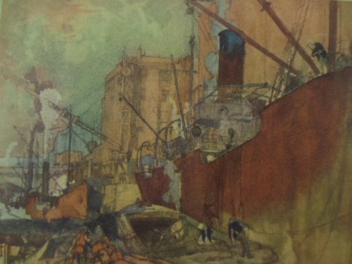Shipping Scene Frank Brangwyn Watercolor Print (1920's)